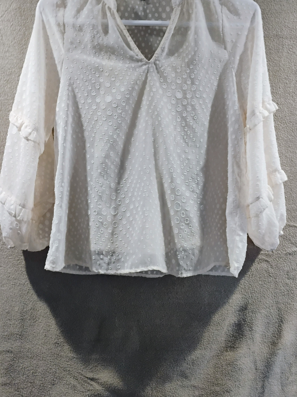 Textured Ivory V-Neck Swiss Dot Blouse
